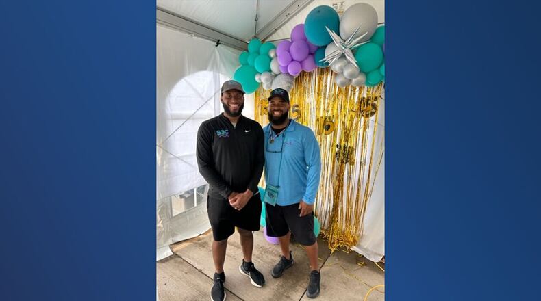 Lakota East associate head football coach Darryn Chenault (right) with his nephew, Winton Woods special teams coordinator Arryn Chenault, at the annual S3C Golf Classic at Glenview Golf Course. CONTRIBUTED