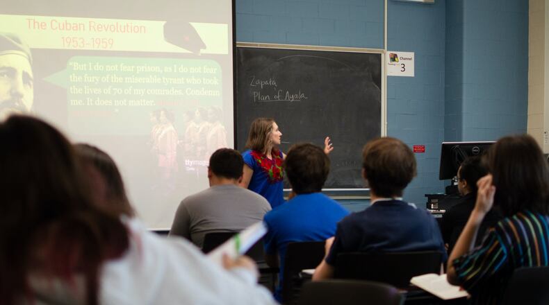 Miami University Latin American studies professor Elena Jackson Albarrán teaches students in a classroom on the Oxford campus. LAS is one of several majors facing elimination if enrollment does not increase. THE MIAMI STUDENT/CONTRIBUTED