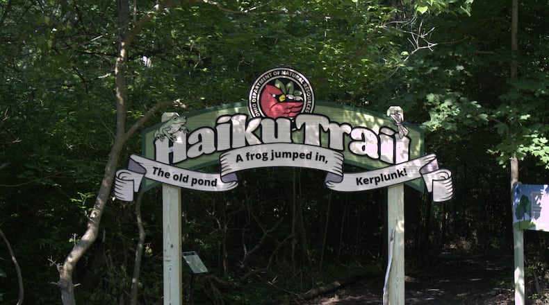 Hueston Woods opened a new haiku trail this month in collaboration with Haiku North America. The 0.7 mile trail features 20 plaques with haikus written on them, narrowed down from more than 400 submissions. Along the trail, visitors can stop at three benches to sit and enjoy their natural surroundings.