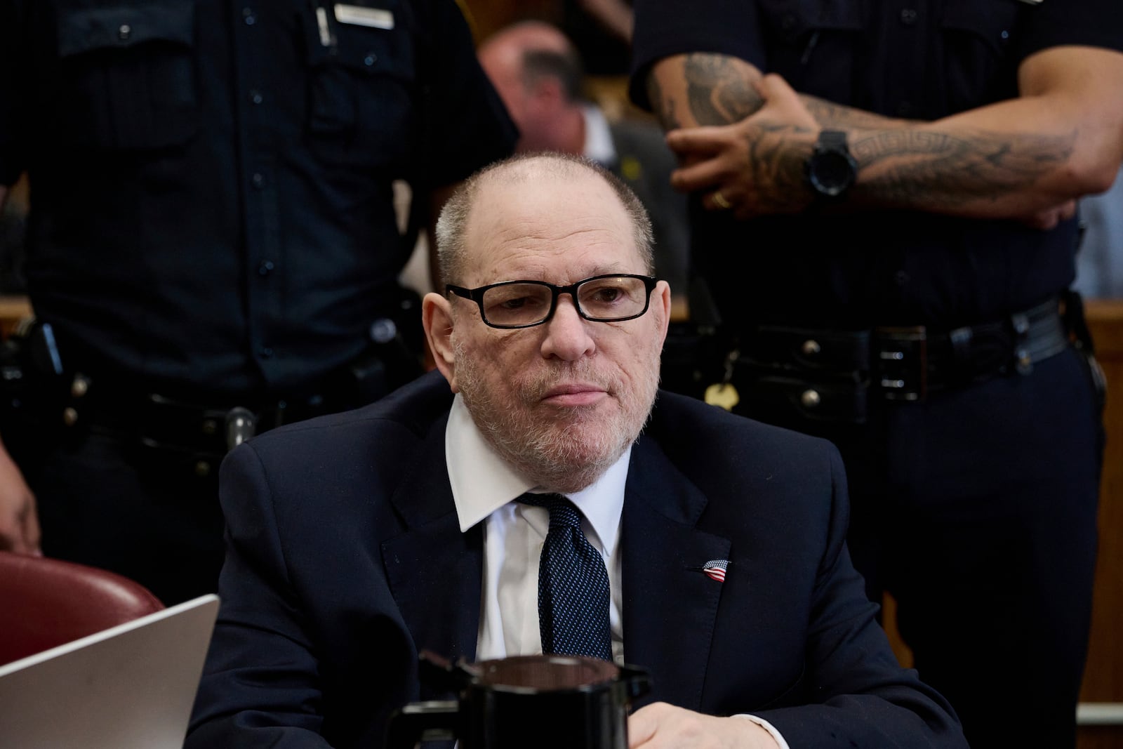 Harvey Weinstein appears in state court in Manhattan for his retrial on Friday, May 2, 2025 in New York. (Curtis Means/Pool Photo via AP)