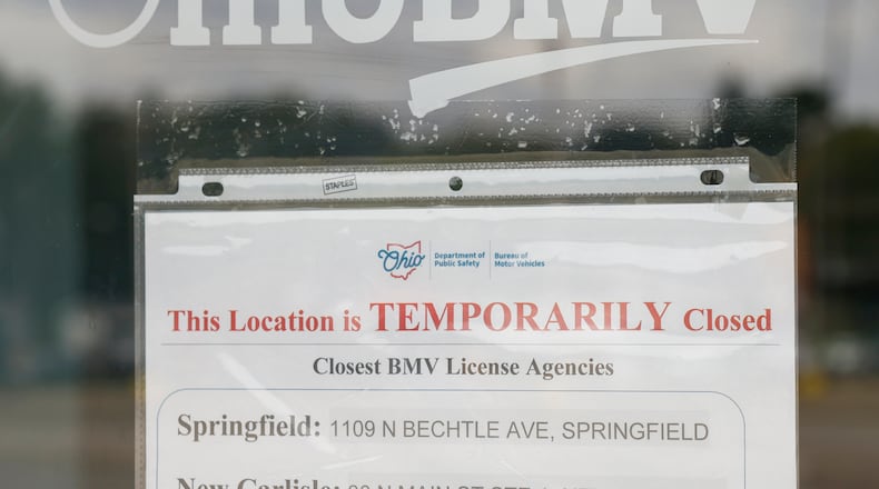 The Ohio BMV is closed on Sunset Avenue as of Wednesday, September 24, 2025, in Springfield. It's uncertain when this location will reopen. JOSEPH COOKE/STAFF