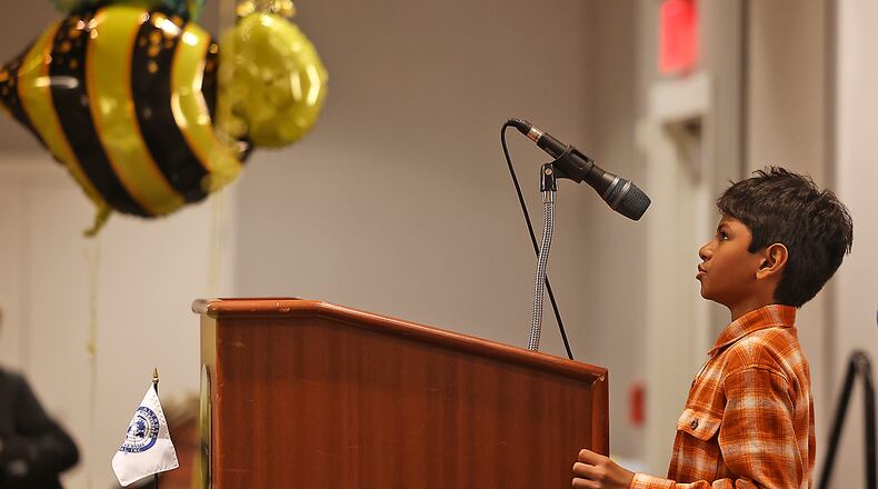 Shashank Palla, 9, of the Ridgewood School team was the youngest participant ever at the annual Altrusa Literacy Sting, Tuesday, Sept. 26, 2023 at the Springfield Courtyard Marriot. BILL LACKEY/STAFF