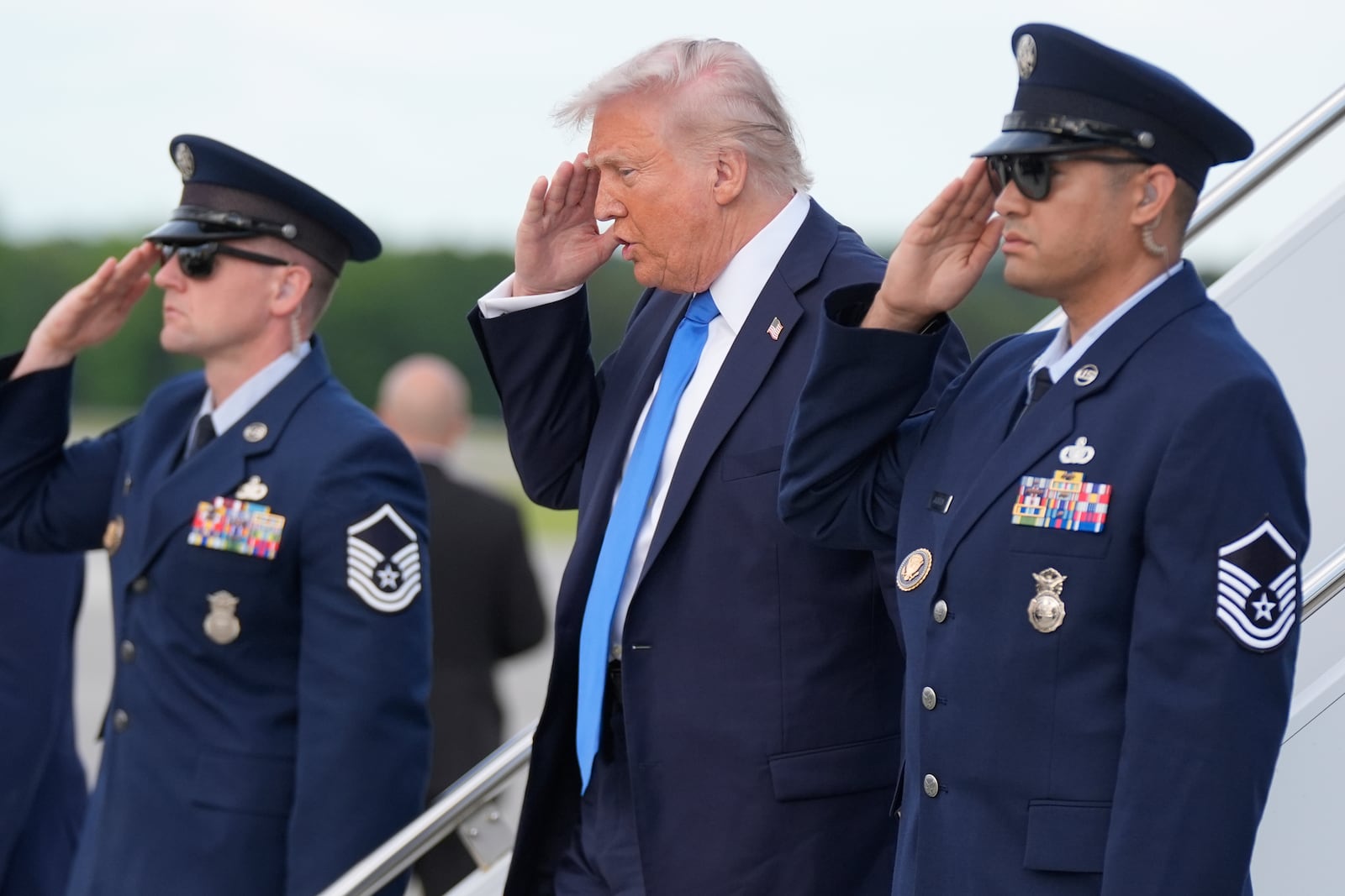 President Donald Trump arrives at Tuscaloosa National Airport, Thursday, May 1, 2025, in Tuscaloosa, Ala. (AP Photo/Manuel Balce Ceneta)