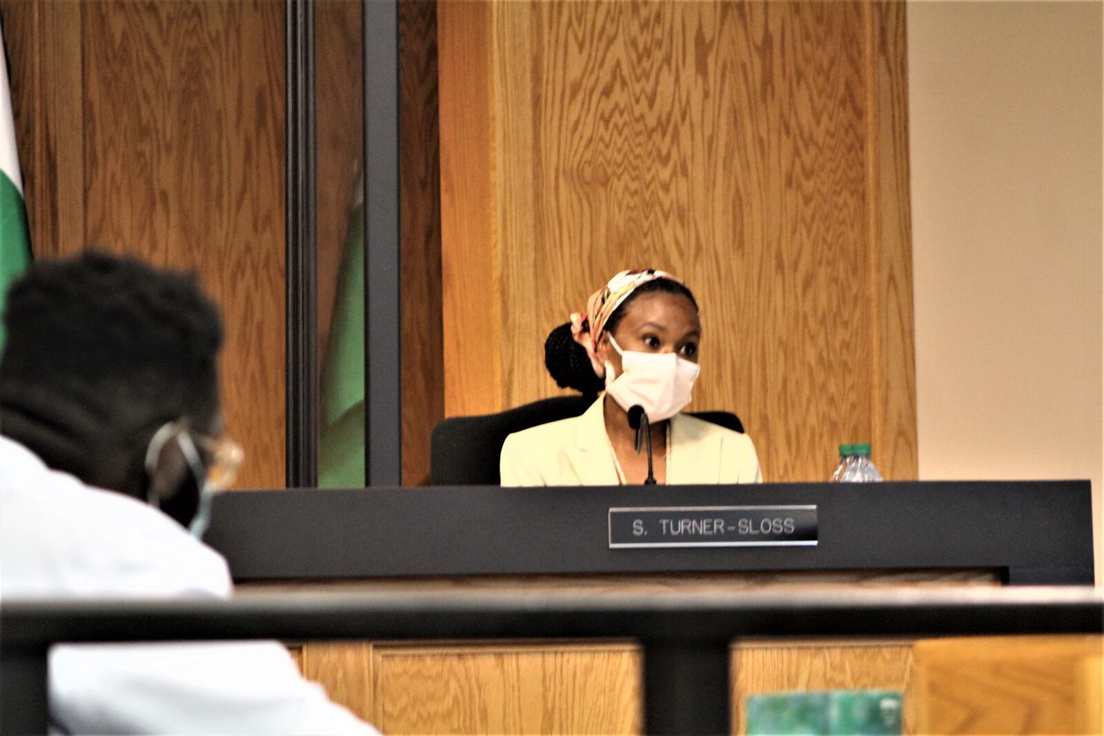 Dayton City Commissioner Shenise Turner-Sloss at Wednesday's city commission meeting. CORNELIUS FROLIK / STAFF