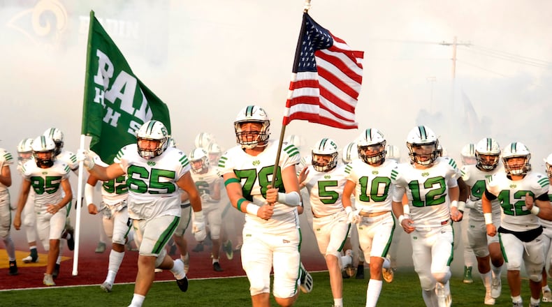 The Badin High School football team takes the field on Friday, Sept. 16, 2022. DAVID A. MOODIE/CONTRIBUTING PHOTOGRAPHER