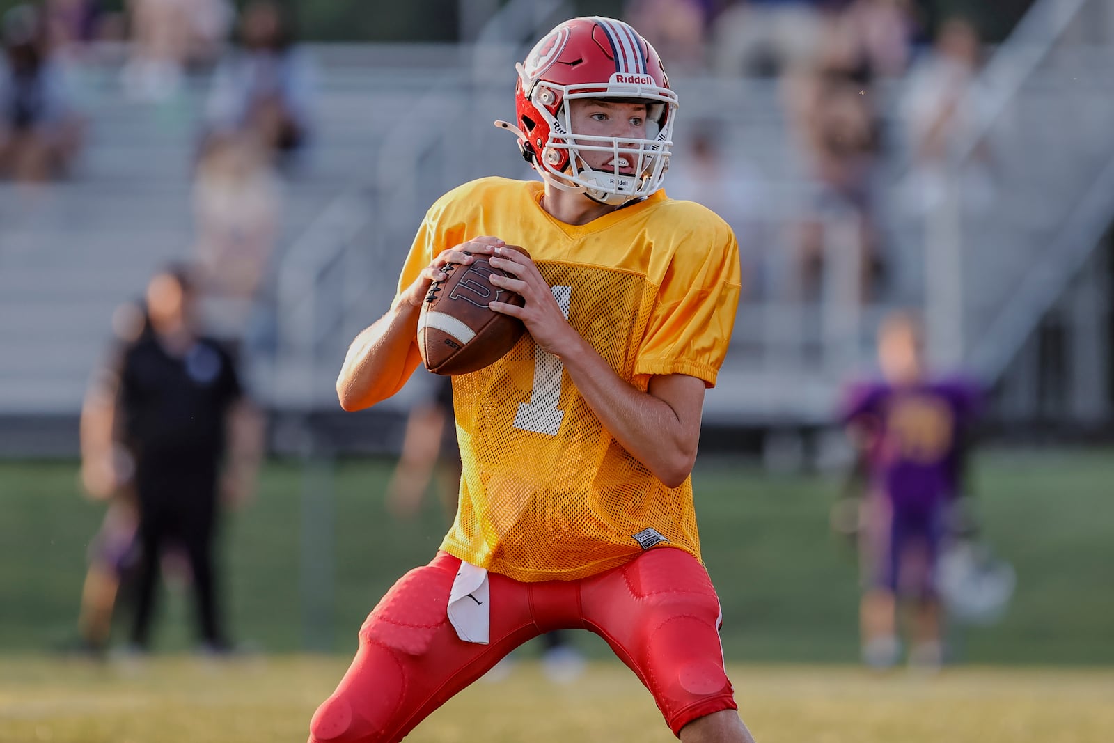 Cedarville hosted Dayton in a jamboree football game earlier this season at Hickman Field in Cedarville. MICHAEL COOPER / STAFF