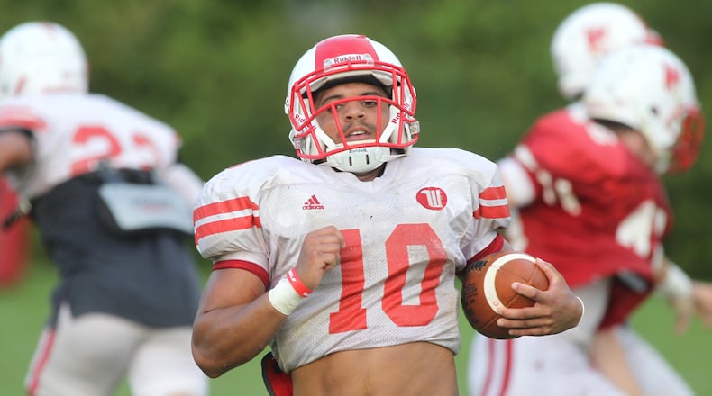 Wittenberg’s DeShawn Sarley runs in practices on Wednesday in Springfield. David Jablonski/Staff