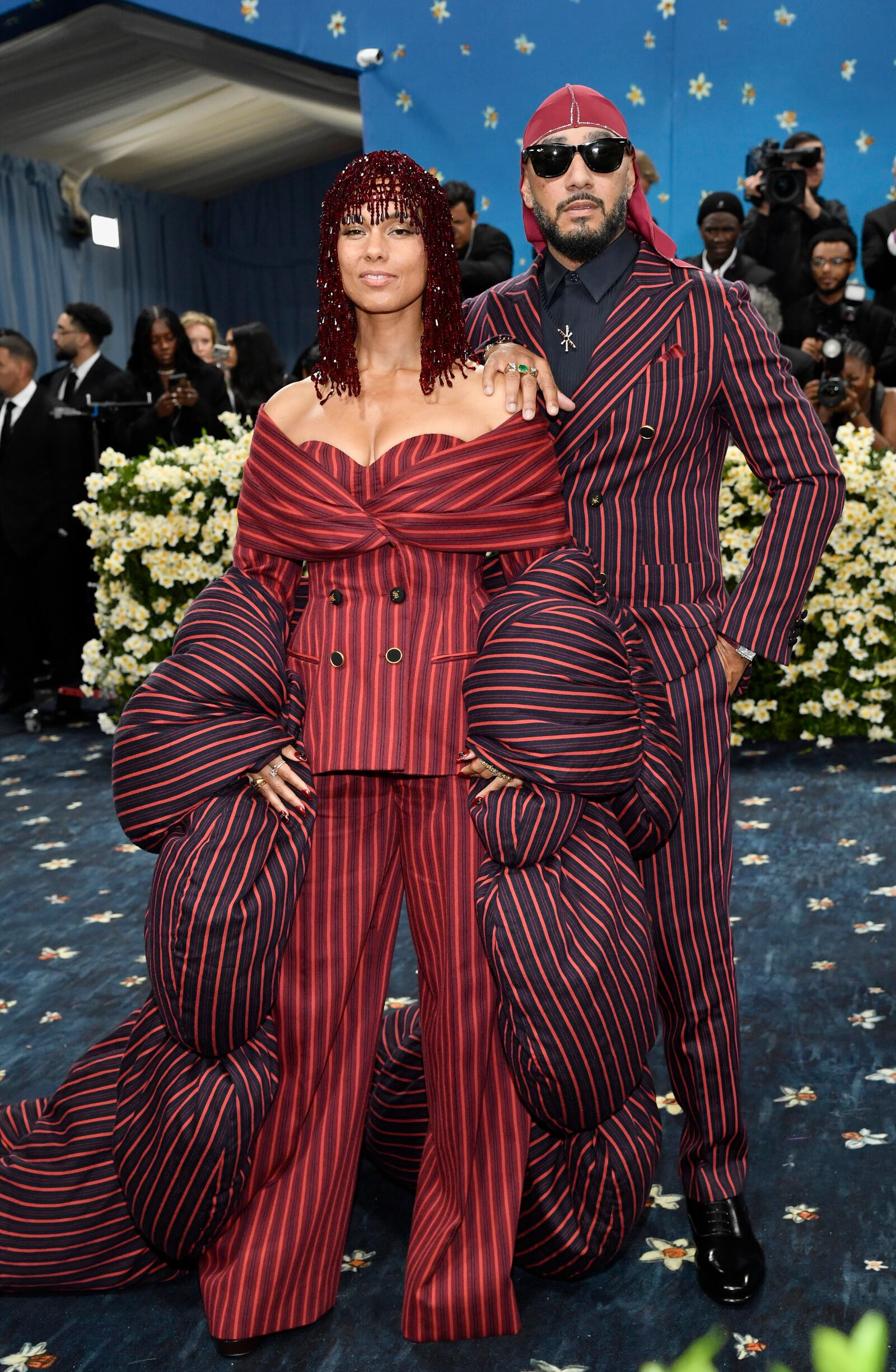 Alicia Keys, left, and Swizz Beatz attend The Metropolitan Museum of Art's Costume Institute benefit gala celebrating the opening of the "Superfine: Tailoring Black Style" exhibition on Monday, May 5, 2025, in New York. (Photo by Evan Agostini/Invision/AP)