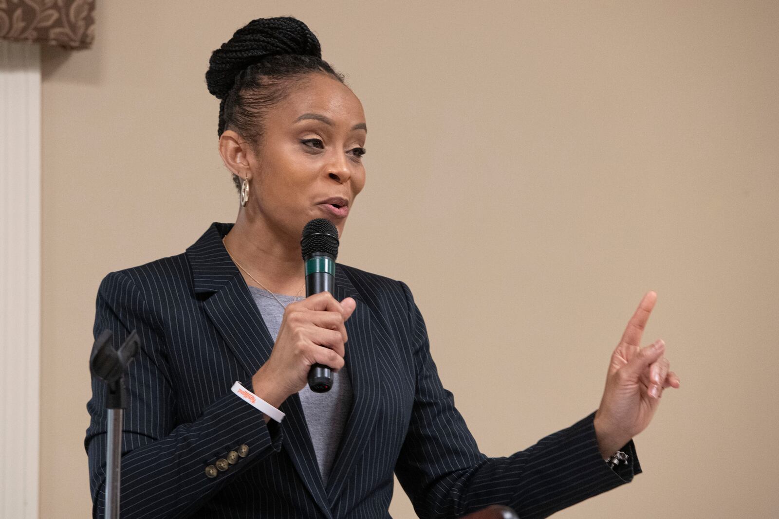 U.S. Rep. Shontel Brown, D-Ohio, speaks at the Women's Empowerment Luncheon in Richmond Heights, Ohio, Saturday, March 9, 2024. (AP Photo/Phil Long)