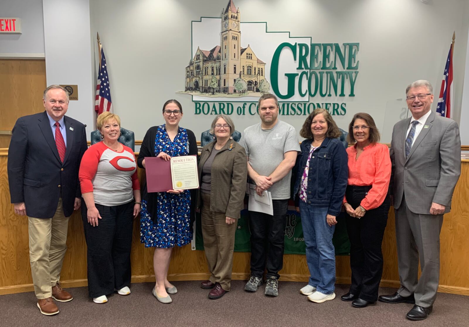 The Greene County Commissioners and Records and Archives staff pose with a signed resolution declaring Greene County History Week. CONTRIBUTED