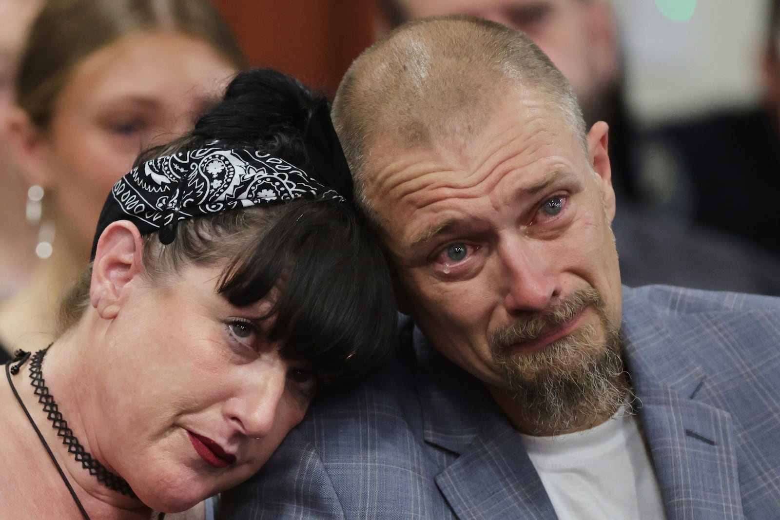 Benjamin Mogen, father of Madison Mogen cries at the sentencing hearing of Bryan Kohberger at the Ada County Courthouse, Wednesday, July 23, 2025, in Boise, Idaho, for brutally stabbing four University of Idaho students to death nearly three years ago. (AP Photo/Kyle Green, Pool)