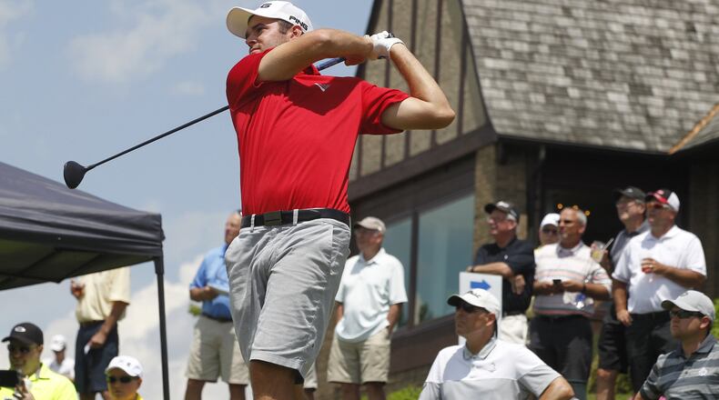 Corey Conners, from Canada, tees off to start his second round of golf during the U.S. Open Sectional Qualifier at Springfield Country Club. Conners broke the course record with a 61 on his first 18. Bill Lackey/Staff