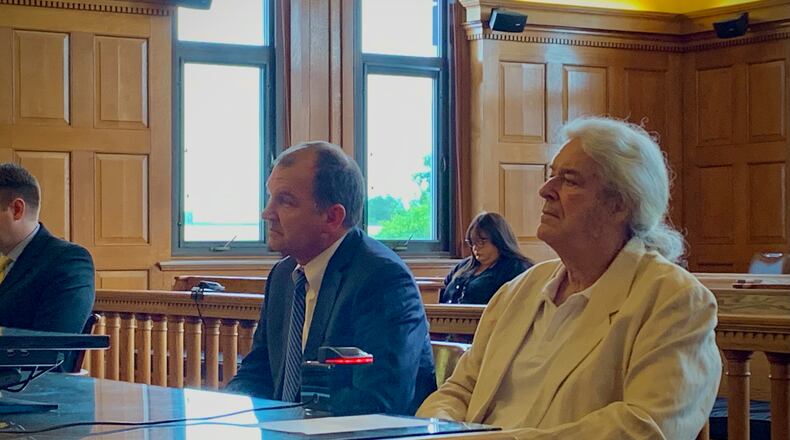 Thomas Macaulay, (right) and his attorney Jon Paul Rion (left) in the court of Judge Mike Buckwalter Wednesday morning. LONDON BISHOP/STAFF