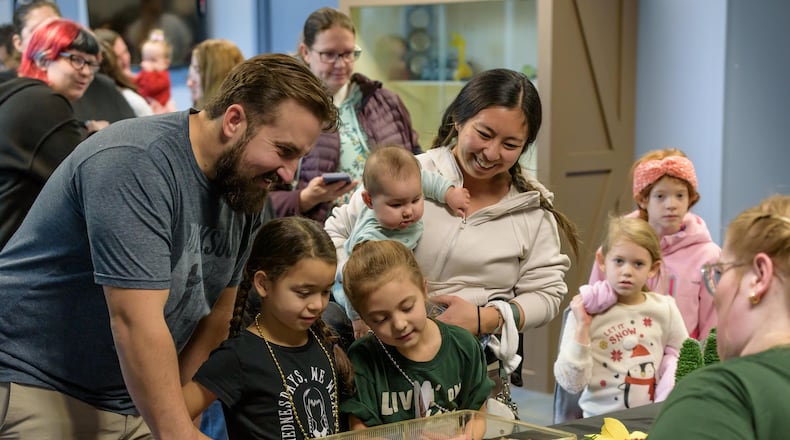 The Boonshoft Museum of Discovery, located at 2600 DeWeese Pkwy. in Dayton, hosted its annual Hedgehog Day on Feb. 2, 2025. Walnut the Hedgehog did see her shadow after she peeked out of her cozy burrow. TOM GILLIAM/CONTRIBUTING PHOTOGRAPHER