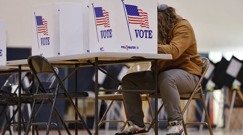 Residents vote at Edgewood Middle School Tuesday, May 2, 2023. The only issue on the ballot at this location is a levy for Edgewood Schools. NICK GRAHAM/STAFF