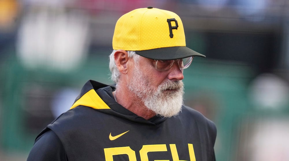 FILE - Pittsburgh Pirates manager Derek Shelton walks to the dugout before a baseball game against the Cleveland Guardians in Pittsburgh, April 18, 2025. (AP Photo/Gene J. Puskar, File)