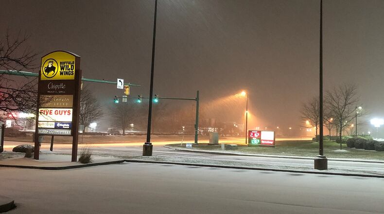 Snow on Bechtle Avenue in Springfield early Thursday, Dec. 31, 2020
