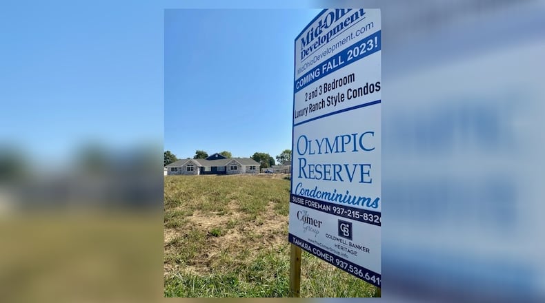 Olympic Reserve, a new condominium development on Springfield’s north side, is completing the first section of construction for sale. The 44 new units will surround a pond centered in the middle of the development. The developer is Mid-Ohio Development Corporation from the Columbus area. Ben McLaughlin/Staff