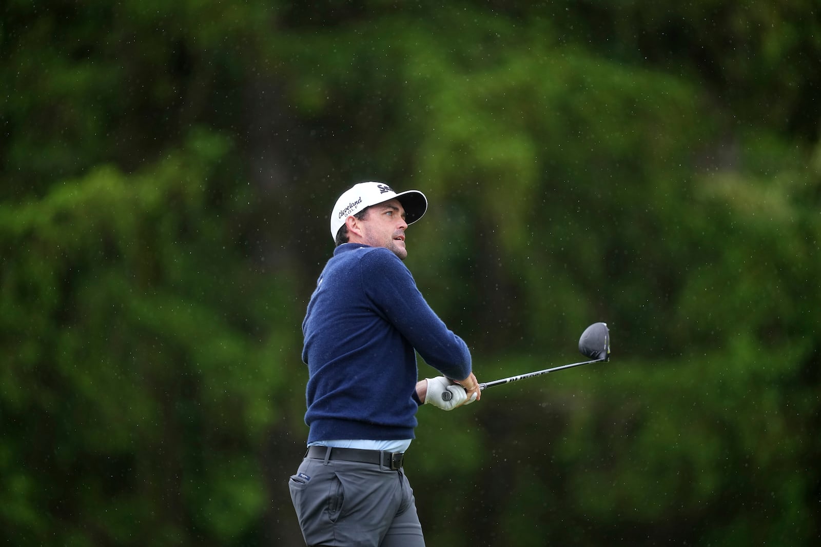 Keegan Bradley hits on the 12th hole during the second round of the Truist Championship golf tournament at the Philadelphia Cricket Club, Friday, May 9, 2025, in Flourtown. (AP Photo/Matt Rourke)