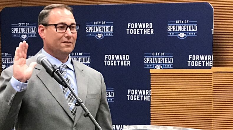Jacob King being sworn in as chief of the Springfield Fire Division. VICKEY FORREST