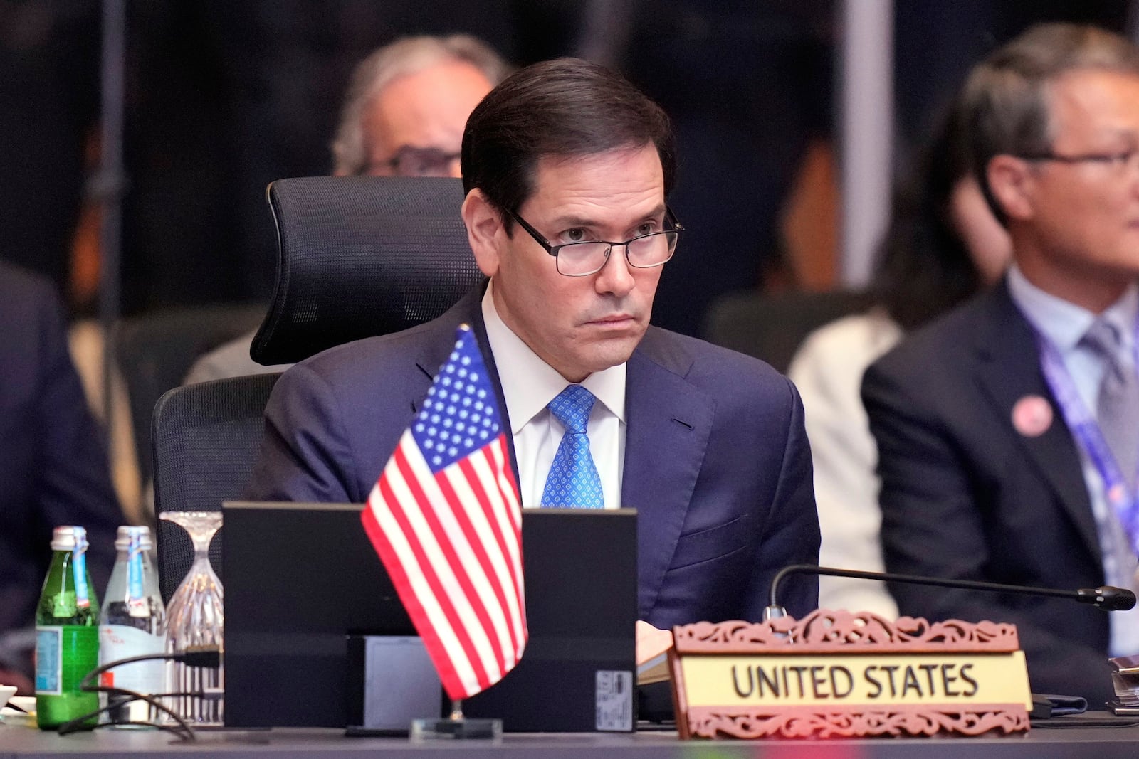 U.S. Secretary of State Marco Rubio attends the East Asia Summit Foreign Ministers' Meeting at the Association of Southeast Asian Nations (ASEAN) Foreign Ministers' Meeting and Related Meetings at the Kuala Lumpur Convention Centre in Kuala Lumpur, Friday, July 11, 2025. (AP Photo/Vincent Thian)
