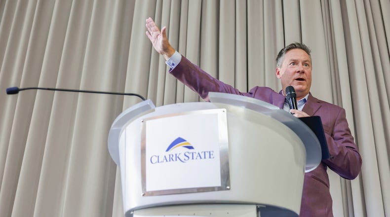 Mike McDorman, president/CEO of Greater Springfield Partnership, speaks during the Best of Springfield Awards on Thursday, Oct. 9, 2025, in the Hollenbeck Bayley Center. JOSEPH COOKE/STAFF