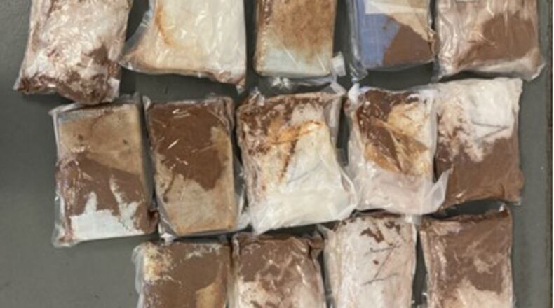 Methamphetamines and cocaine seized by the Miami Valley Major Drug Interdiction Task Force during a traffic stop in February in Englewood. PROVIDED