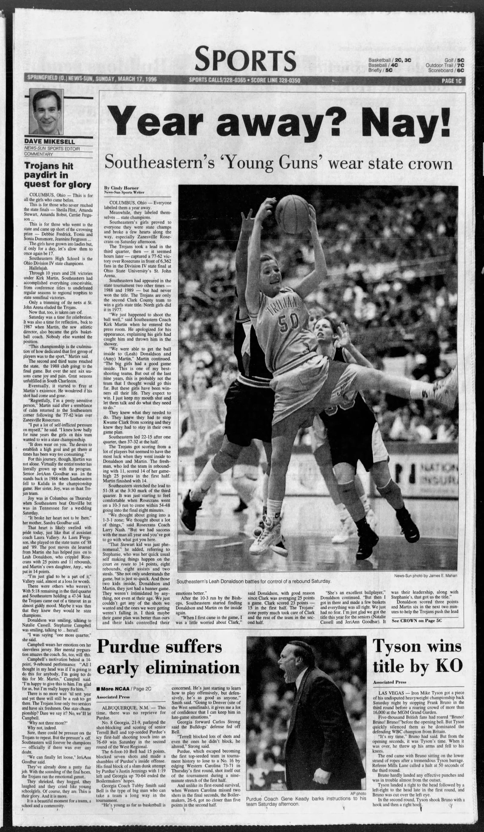 The sports cover of the March 17, 1996 edition of the Springfield News-Sun. FILE PHOTO