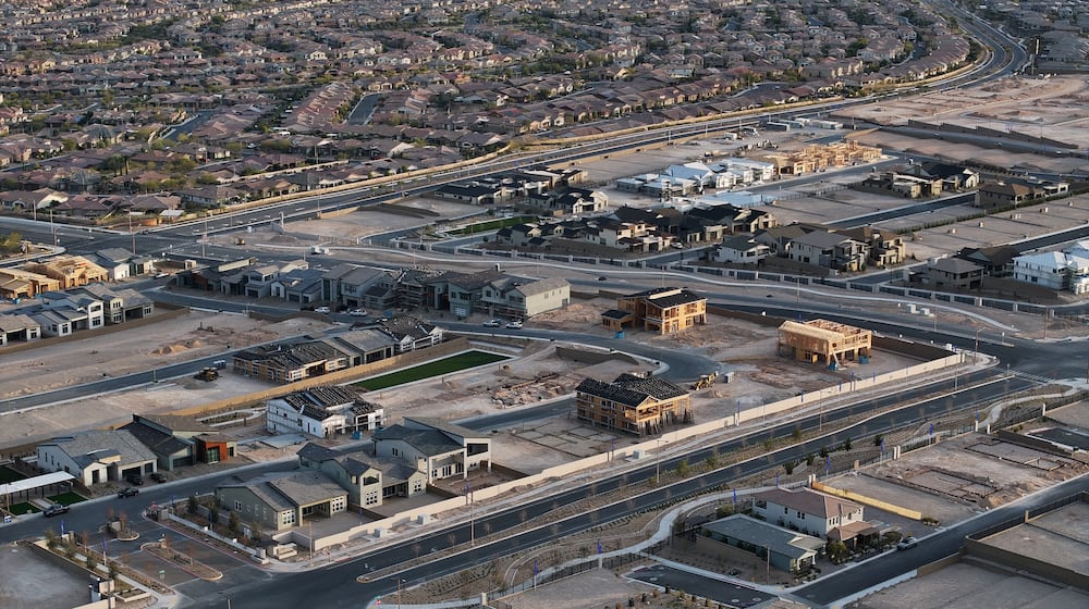 Homes are seen under construction Monday, Feb. 2, 2026, in Las Vegas. (AP Photo/John Locher)