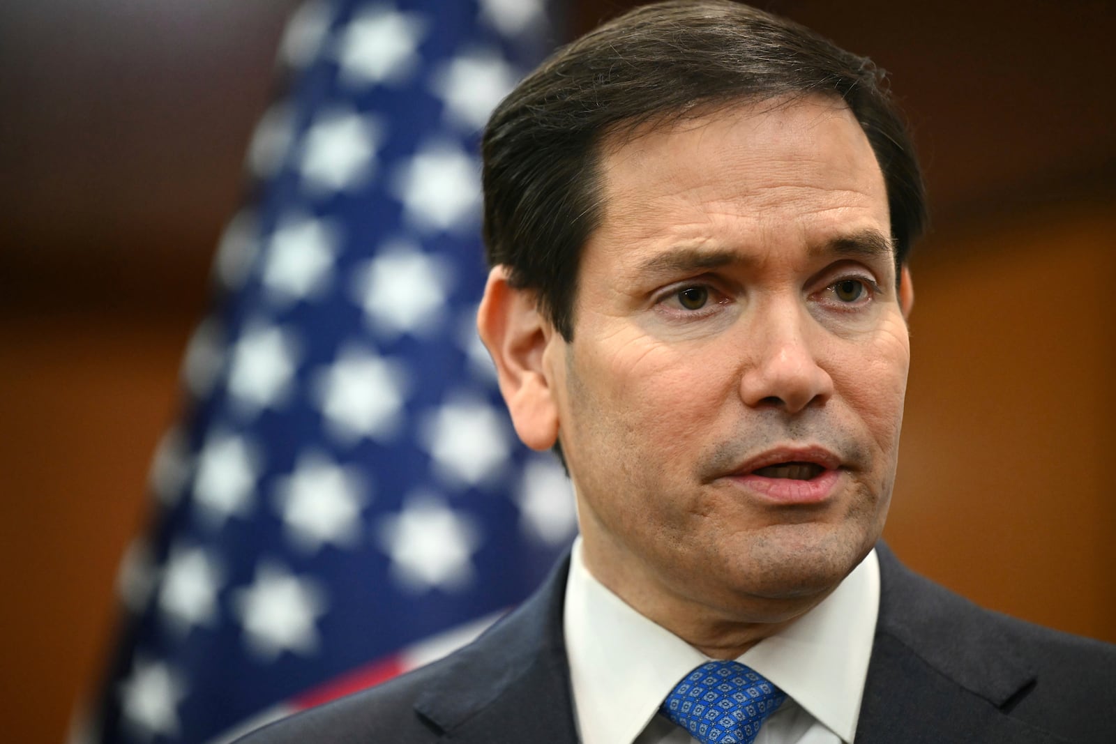 U.S. Secretary of State Marco Rubio gives a media briefing during the ASEAN Foreign Ministers' Meeting at the Convention Centre in Kuala Lumpur Friday, July 11, 2025. (Mandel Ngan/Pool Photo via AP)