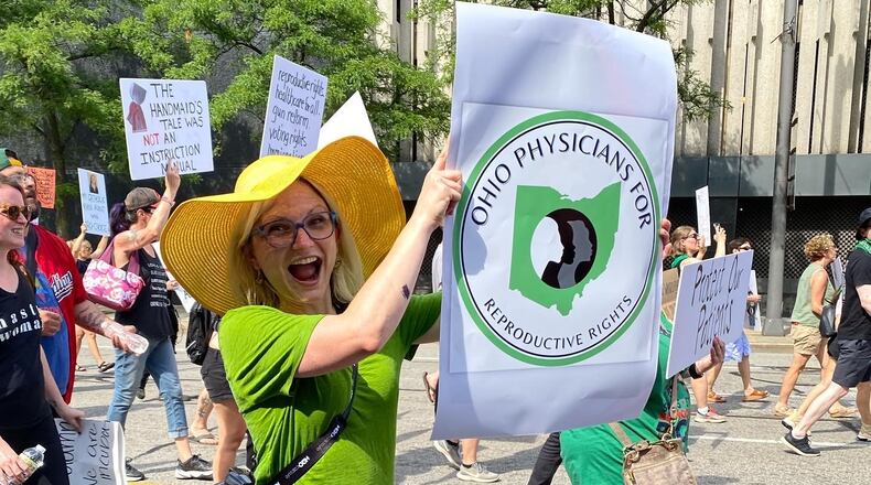A group of Ohio physicians protested the overturning of abortion rights.