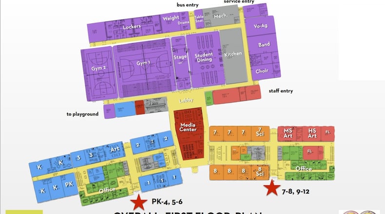 First floor floor plans for the new Northeastern Local Schools pre-K through 12th grade school. CONTRIBUTED