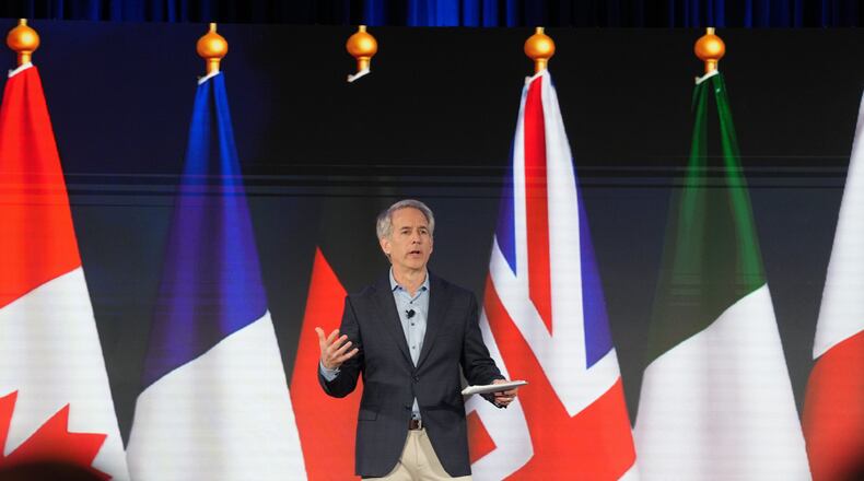 Matt Bennett of Third Way speaks during the "Winning the Middle" conference Monday, March 2, 2026, in Charleston, S.C. (AP Photo/Meg Kinnard)