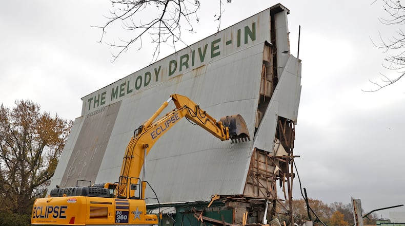 Demolition started on The Melody Drive-In Tuesday, Nov. 01, 2022. The demolition started after a ground breaking ceremony for the new Melody Park housing development, which hopes to bring around 1,000 residences to Clark County over the next few years. BILL LACKEY/STAFF