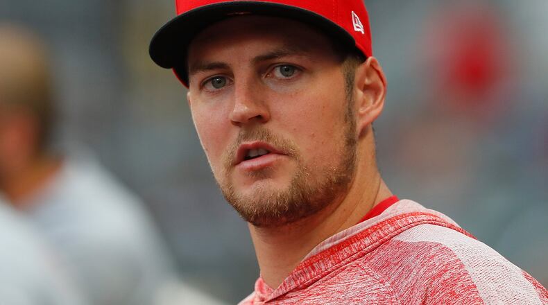 ATLANTA, GEORGIA - AUGUST 01: Trevor Bauer #27 of the Cincinnati Reds looks on during the second inning against the Atlanta Braves at SunTrust Park on August 01, 2019 in Atlanta, Georgia. (Photo by Kevin C. Cox/Getty Images)