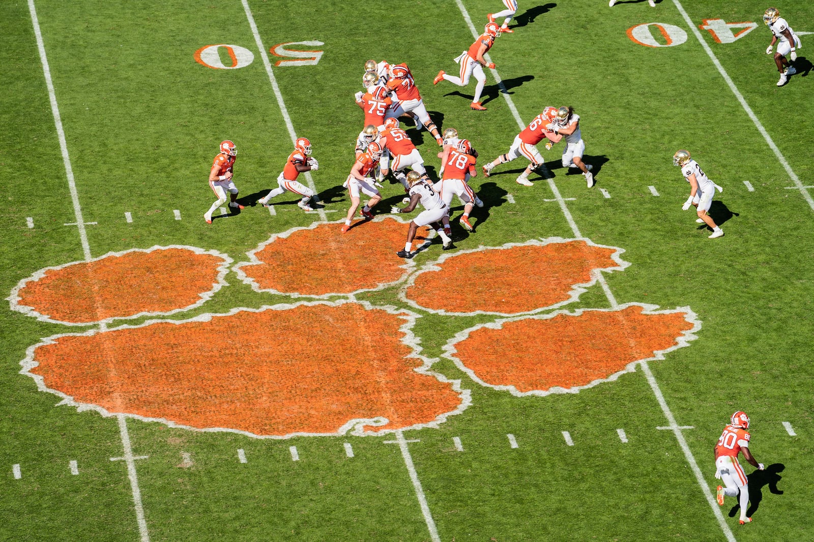 FILE - Clemson running back Phil Mafah (7) runs with the ball against Notre Dame during an NCAA college football game Saturday, Nov. 4, 2023, in Clemson, S.C. (AP Photo/Jacob Kupferman, File)