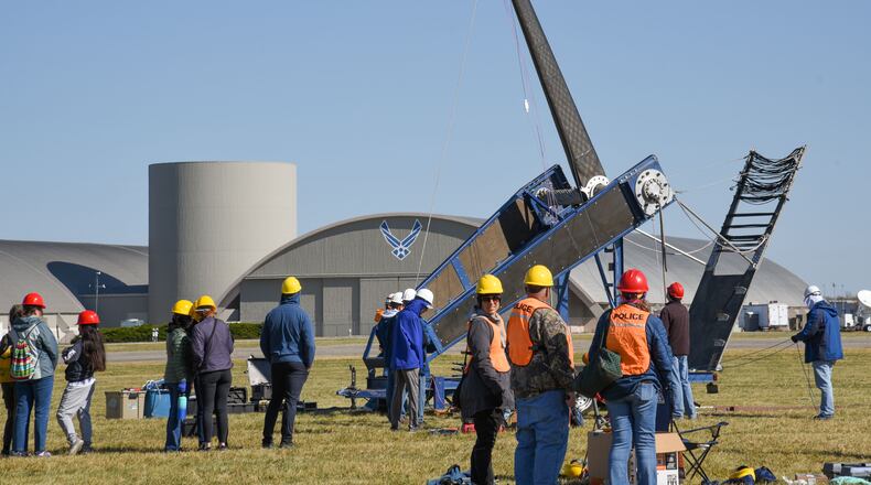 A team tests a catapult machine in October 2022 during the 17th annual Pumpkin Chuck on National Museum of the U.S. Air Force grounds at Wright-Patterson Air Force, Ohio. (U.S. Air Force photo by Airman 1st Class Elizabeth Figueroa)