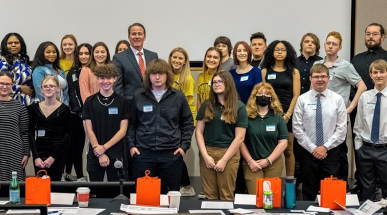 Clark-Shawnee Local School District students participated in the FlexFactor Regional Competition. Here are the students with Ohio Lt. Governor Jon Husted. Contributed