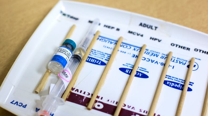 FILE — A MMR (measles, mumps and rubella) vaccine, ready for administration at a high school in Portland, Ore., on Feb. 16, 2019. The U.S. Centers for Disease Control and Prevention has as of mid-March recorded more cases in 2024 than the 58 tallied in all of 2023. (Alisha Jucevic/The New York Times)