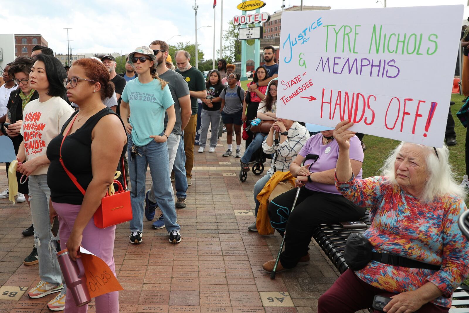 Attendees show their support during a community rally in honor of Tyre Nichols, Thursday, May 8, 2025, in Memphis, Tenn. (AP Photo/Nikki Boertman)