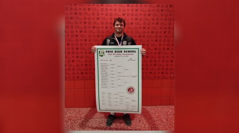 Greenon's Trevor Stewart won a Division III state championship at 215 pounds Sunday at the Schottenstein Center in Columbus. CONTRIBUTED