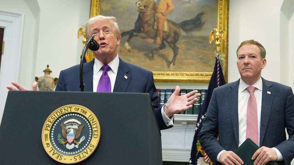 President Donald Trump speaks during an event with Environmental Protection Agency director Lee Zeldin to announce the EPA will no longer regulate greenhouse gases, in the Roosevelt Room of the White House, Thursday, Feb. 12, 2026, in Washington. (AP Photo/Evan Vucci)