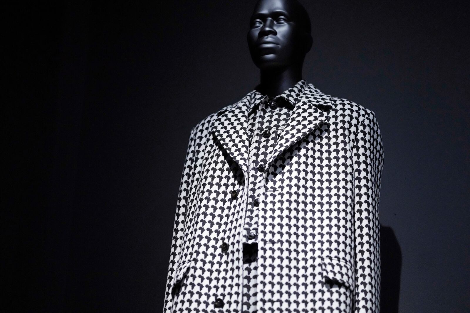 A design by Virgil Abloh for Louis Vuitton is displayed at the Metropolitan Museum of Art's Costume Institute exhibition, "Superfine: Tailoring Black Style," on Saturday, May 3, 2025, in New York. (Photo by Charles Sykes/Invision/AP)