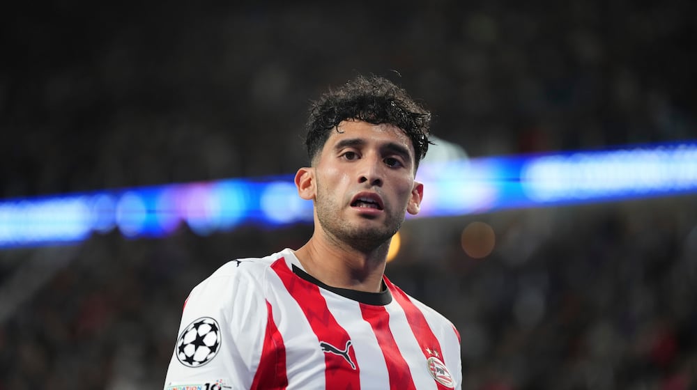 FILE - PSV's Ricardo Pepi reacts after missing a scoring chance during a Champions League opening phase soccer match between PSV and Union SG, at the PSV stadium in Eindhoven, Netherlands, Sept.16, 2025. (AP Photo/Peter Dejong, file)