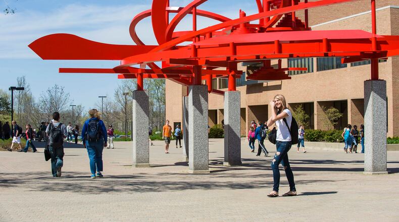 Students on campus at Wright State University