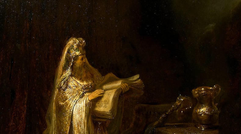 The Rijksmuseum unveiled the work "Vision of Zacharias in the Temple" during a press preview in Amsterdam, Netherlands, Monday, March 2, 2026 and said two years of analysis has confirmed it was painted by Rembrandt. (AP Photo/Peter Dejong)