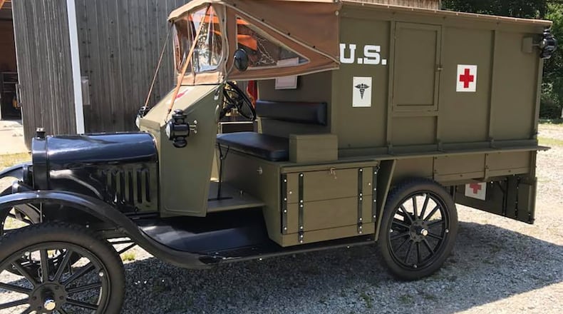 1918 Military Ambulance: This ‘recreated’ vehicle consists of a 1918 Ford Model T built primarily from parts pulled from Dayton-area barns. The ambulance body was built from original Ford blueprints. It will be displayed at the 2018 Dayton Concours d Elegance at Carillon Park Sept. 16. Contributed photo