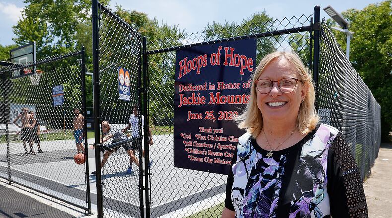Jackie Mounts at the Hoops of Hope dedicated in her honor in Springfield. BILL LACKEY/STAFF