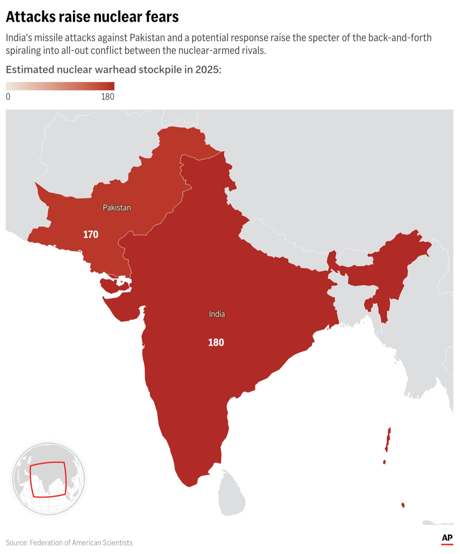 India and Pakistan are nuclear-armed neighbors with more than 300 nuclear warheads between them. (AP Digital Embed)