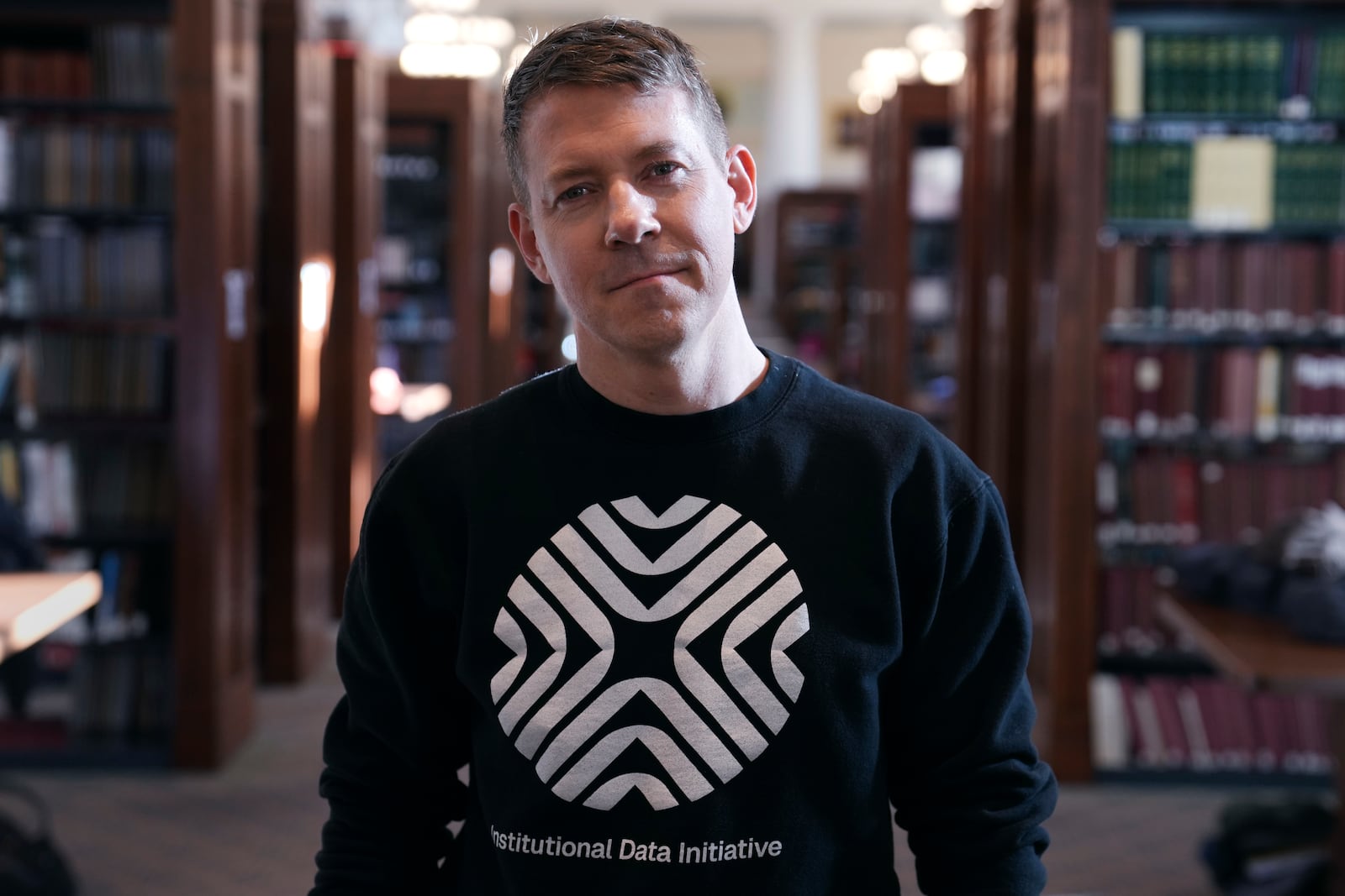 Greg Leppert, executive director at the Institutional Data Initiative, poses at Langdell Hall, which houses the Harvard Law School library, Wednesday, Feb. 26, 2025, in Cambridge, Mass. (AP Photo/Charles Krupa)